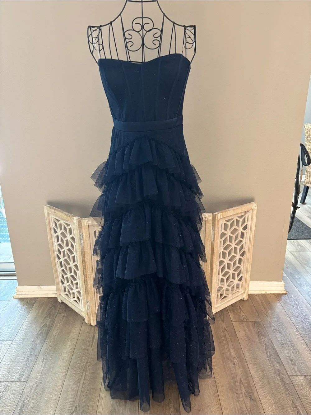 Pear Culture Glitter Tiered Dress /Navy